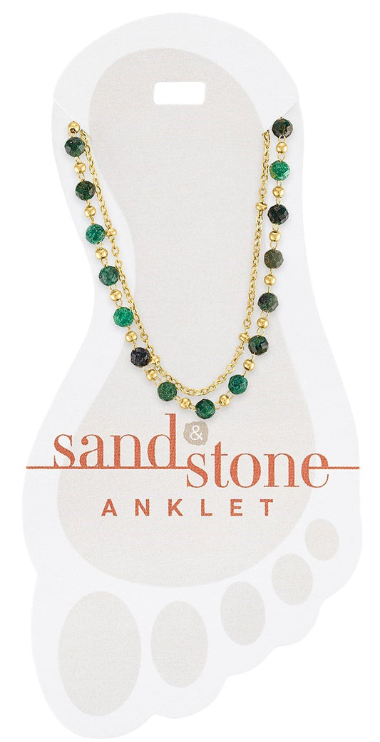 Gold Green Beaded Duo Strand Sand & Stone Anklet