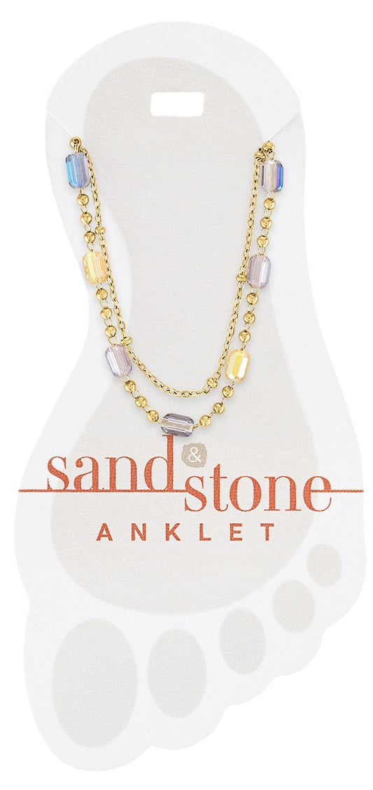 Gold Petite Ball and Multi Facet Sand & Stone Anklet