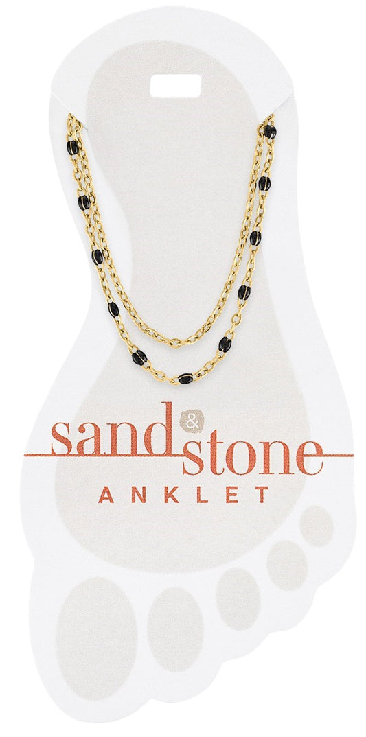 Gold Petite Black Beaded Duo Chain Sand & Stone Anklet