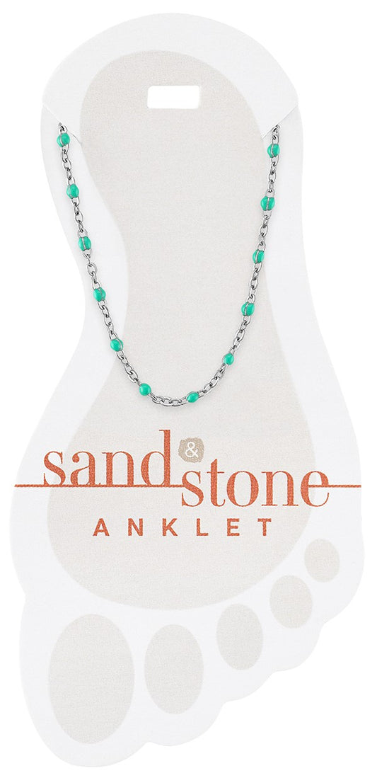 Silver Petite Blue Beaded Chain Sand & Stone Anklet