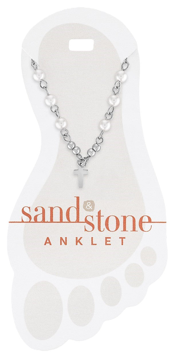 Silver Cross Dangle Sand & Stone Anklet