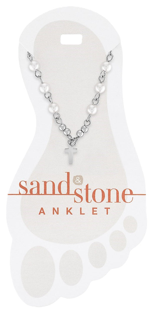Silver Cross Dangle Sand & Stone Anklet