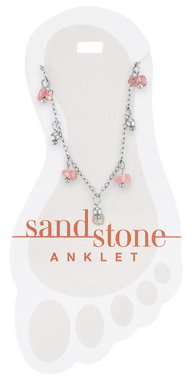 Silver Pink Natural Stone Dangle Sand & Stone Anklet