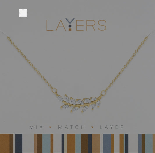 Gold CZ Leaf Layers Necklace