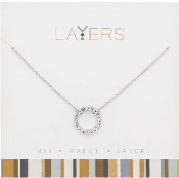 Silver CZ Decorative Circle Layers Necklace