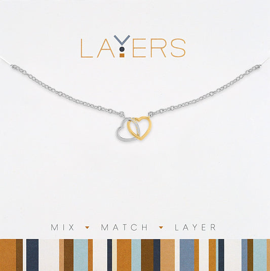 Silver Two-tone Double Heart Layers Necklace