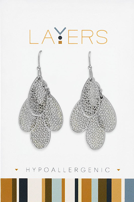 Silver Multi Layered Teardrop Dangle Layers Earrings